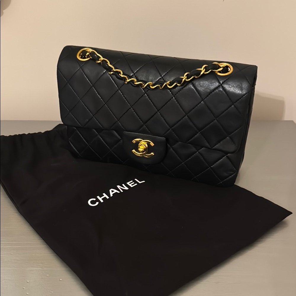 Chanel Classic Double Flap Medium Black Lambskin with 24k gold plate hardware
